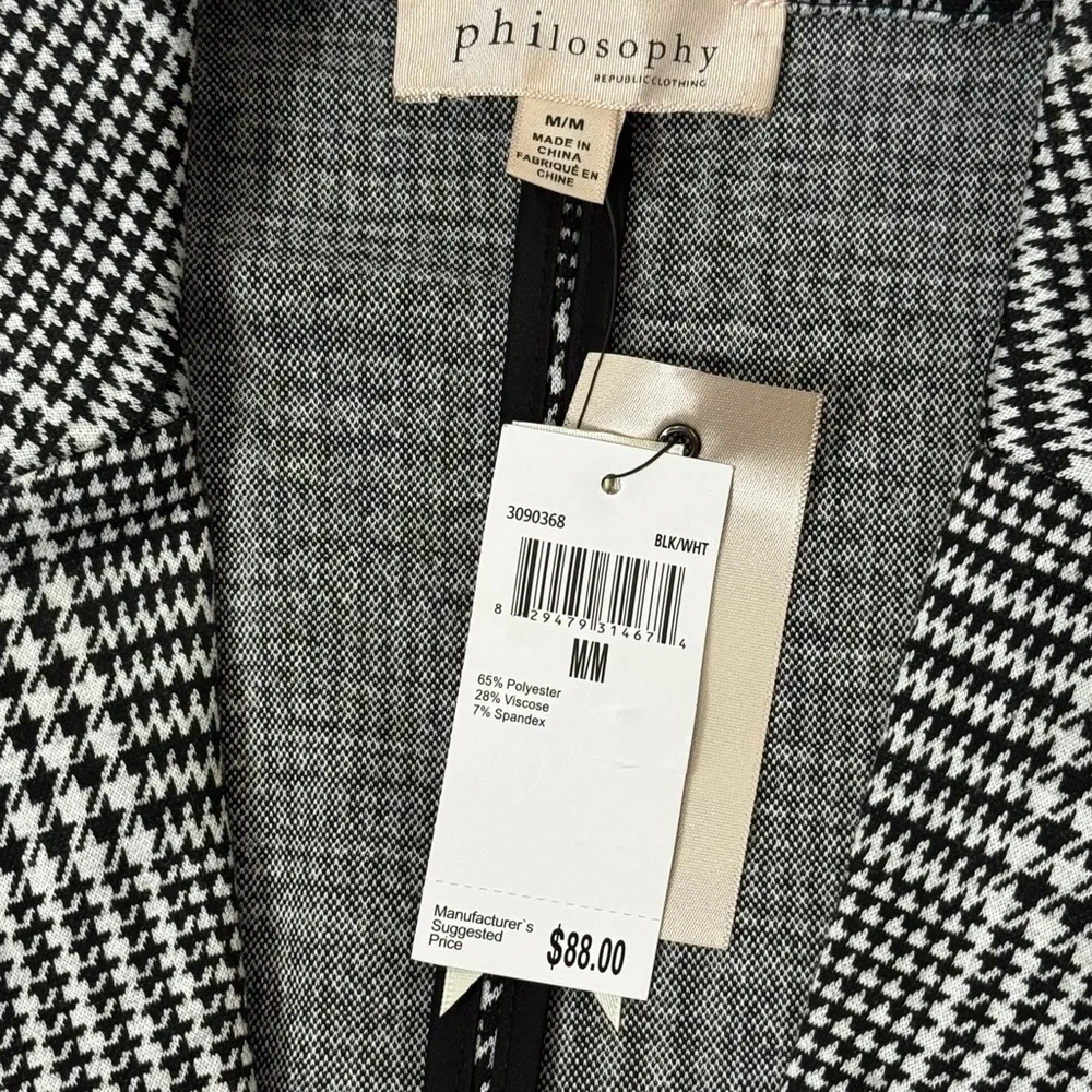 Philosophy Houndstooth Blazer Women M Black White Office Chic ruched 3/4 sleeve - Picture 4 of 6